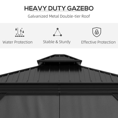Outsunny 10' x 10' Hardtop Pavilion Gazebo with Curtains, Nettings, Aluminum Frame, Hooks, Light Gray - 84C-204V05LG