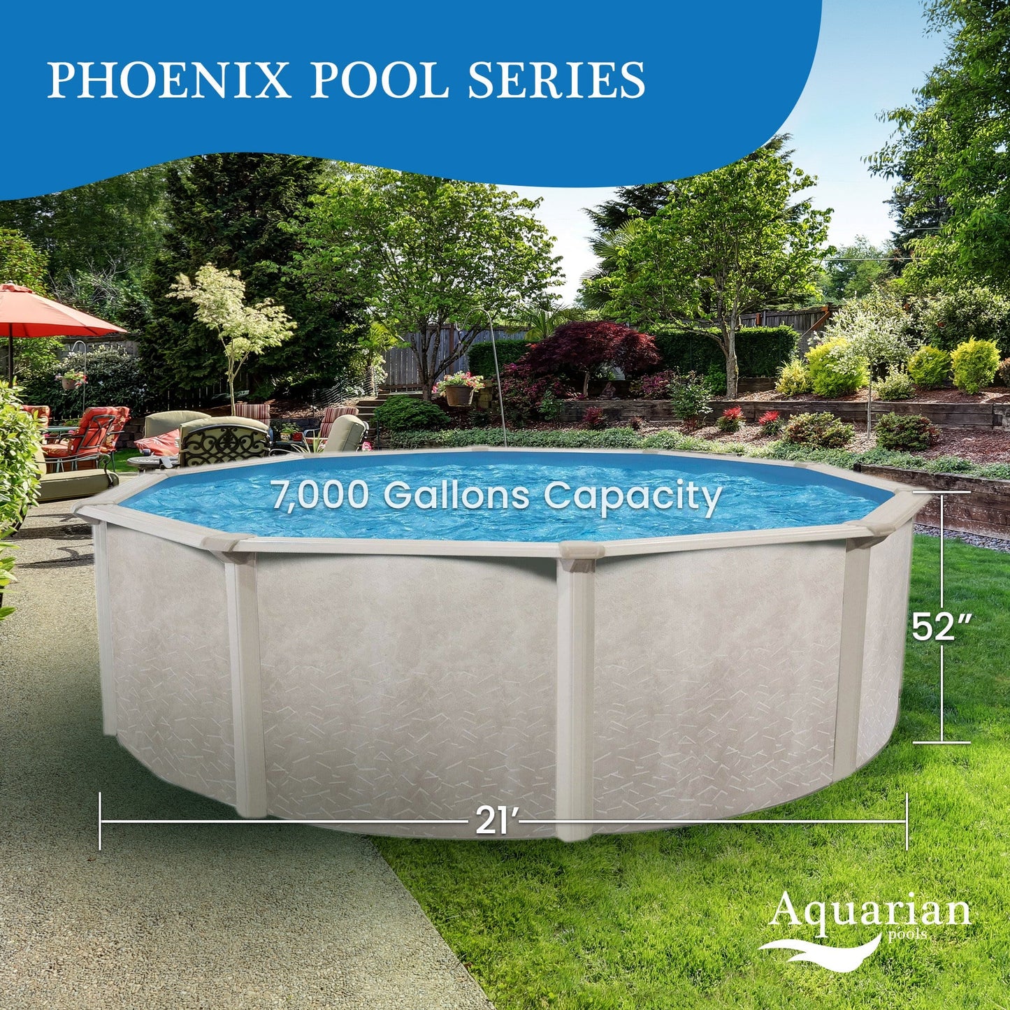 Aquarian Phoenix 21' x 52" Steel Frame Above Ground Swimming Pool Kit with Pump - 75181