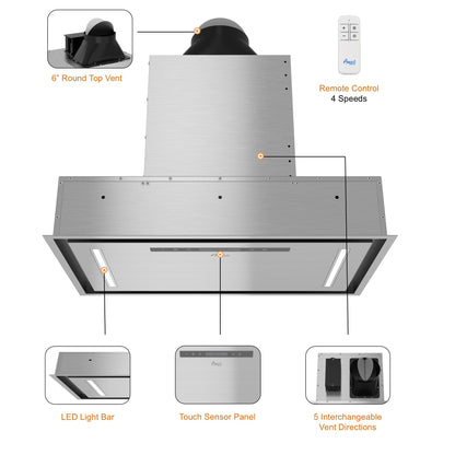 AWOCO  RH-BQ-CR Ceiling Mount Range Hood - Insert & Island - 700CFM - AWC-RH-BQ-CR30