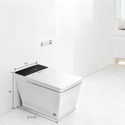 Awoco Smart Bidet Toilet, Smart Bidet with Toilet Built in, Heated Seat, Auto Open & Close Lid Seat, Foot Sensor Operation, Auto Flush, Warm Water & Dryer, Remote Control, LED Display (White) - AWC-ST-T5