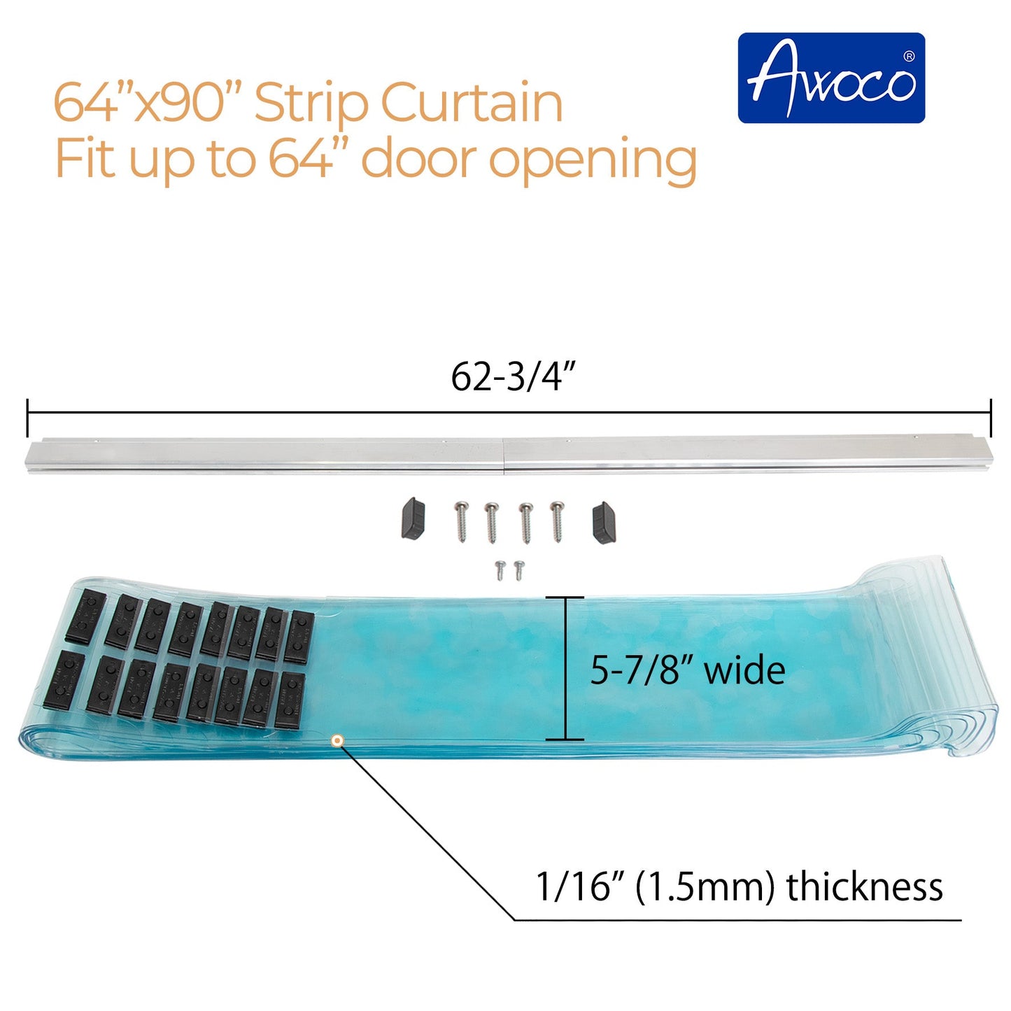 AWOCO Vinyl Strip Curtain Kit 64x90 - Slide-in Strips - Awoco - KSN-STRIPCURTAIN-6490