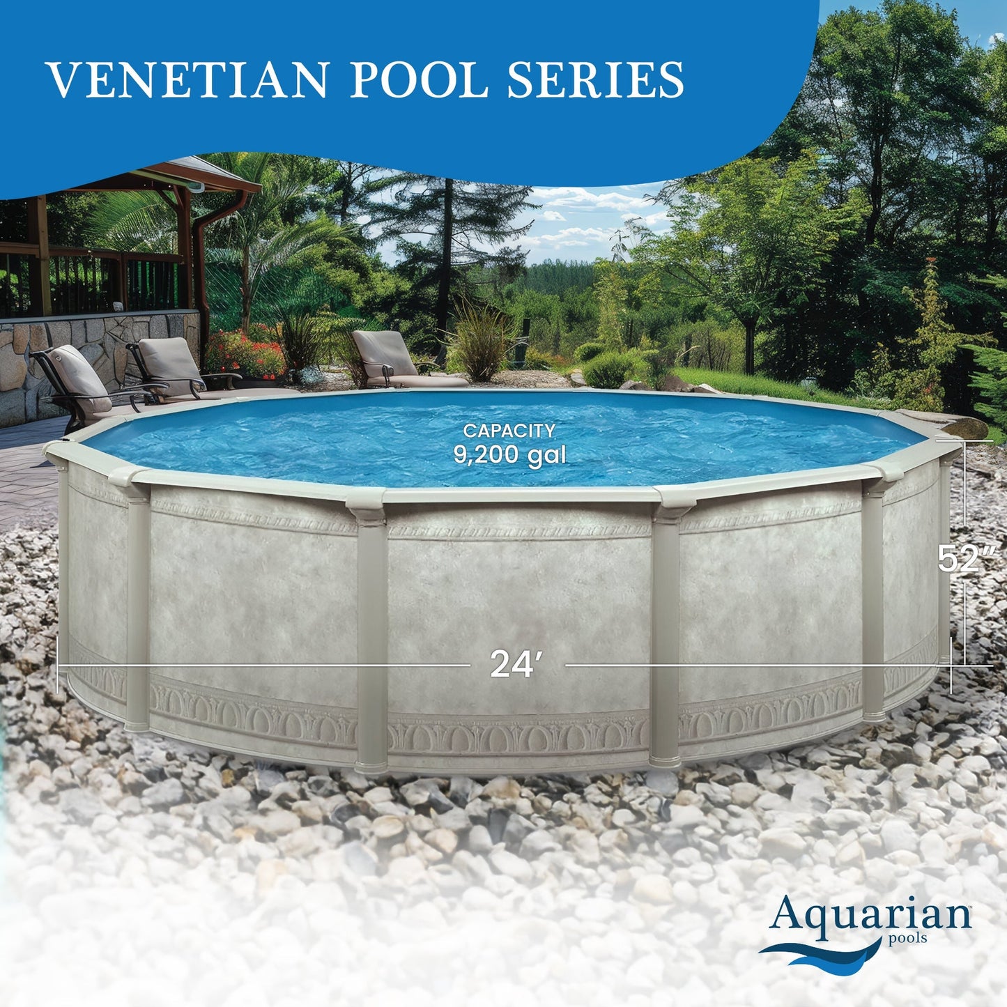 Aquarian Venetian 24ft x 52in Above Ground Swimming Pool with Liner and Skimmer - 99854
