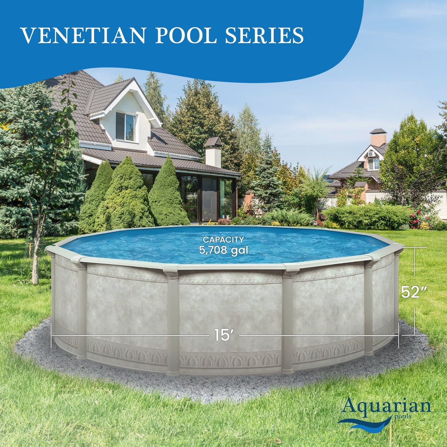 Aquarian Venetian 15' x 52" Round Frame Above Ground Swimming Pool without Liner - 97432