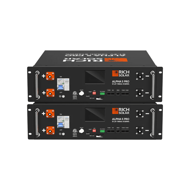 Rich Solar ALPHA 5 PRO Server Rack Battery | 51.2V 100Ah LiFePO4 Battery | 7,000 Lifetime Cycles | 10 Year Warranty | UL1973, UL9540A Certified