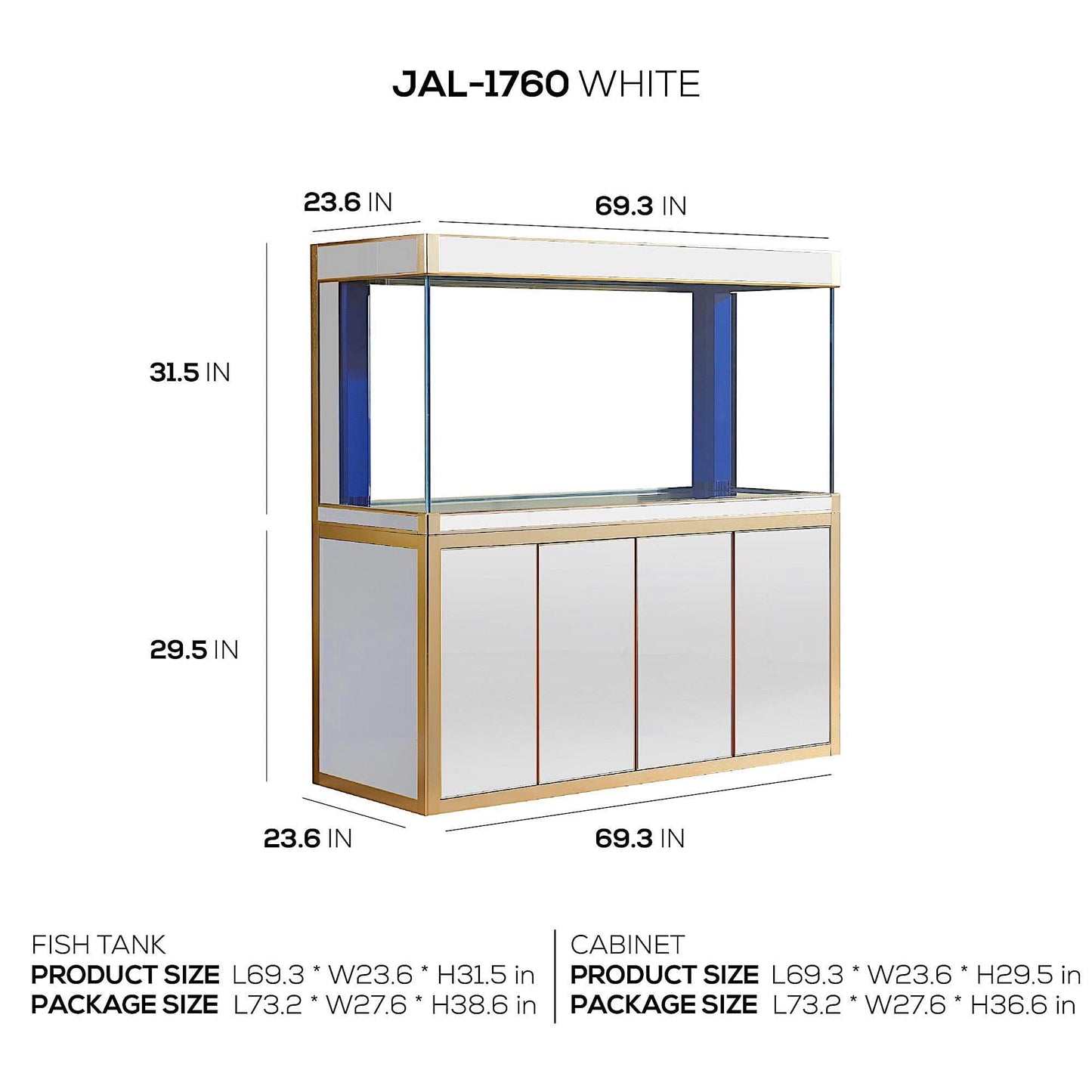 AQUA DREAM 220 GALLON TEMPERED GLASS AQUARIUM WHITE AND GOLD-AD-1760-WT