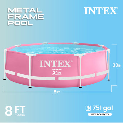Intex 28290EH 8ft x 30in Round Metal Frame Above Ground Swimming Pool, Pink