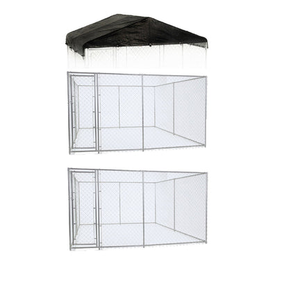 Lucky Dog 10' x 10' Chain Link Dog Kennel (2 Pack) & Waterproof Roof Cover - 174393
