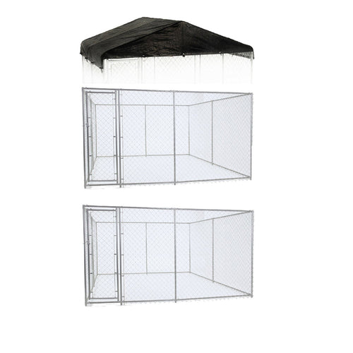 Lucky Dog 10' x 10' Chain Link Dog Kennel (2 Pack) & Waterproof Roof Cover - 174393