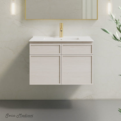 Swiss Madison St. Tropez 30" Wall-Mounted Bathroom Vanity in White Oak with Sink Top - SM-BV0825WO