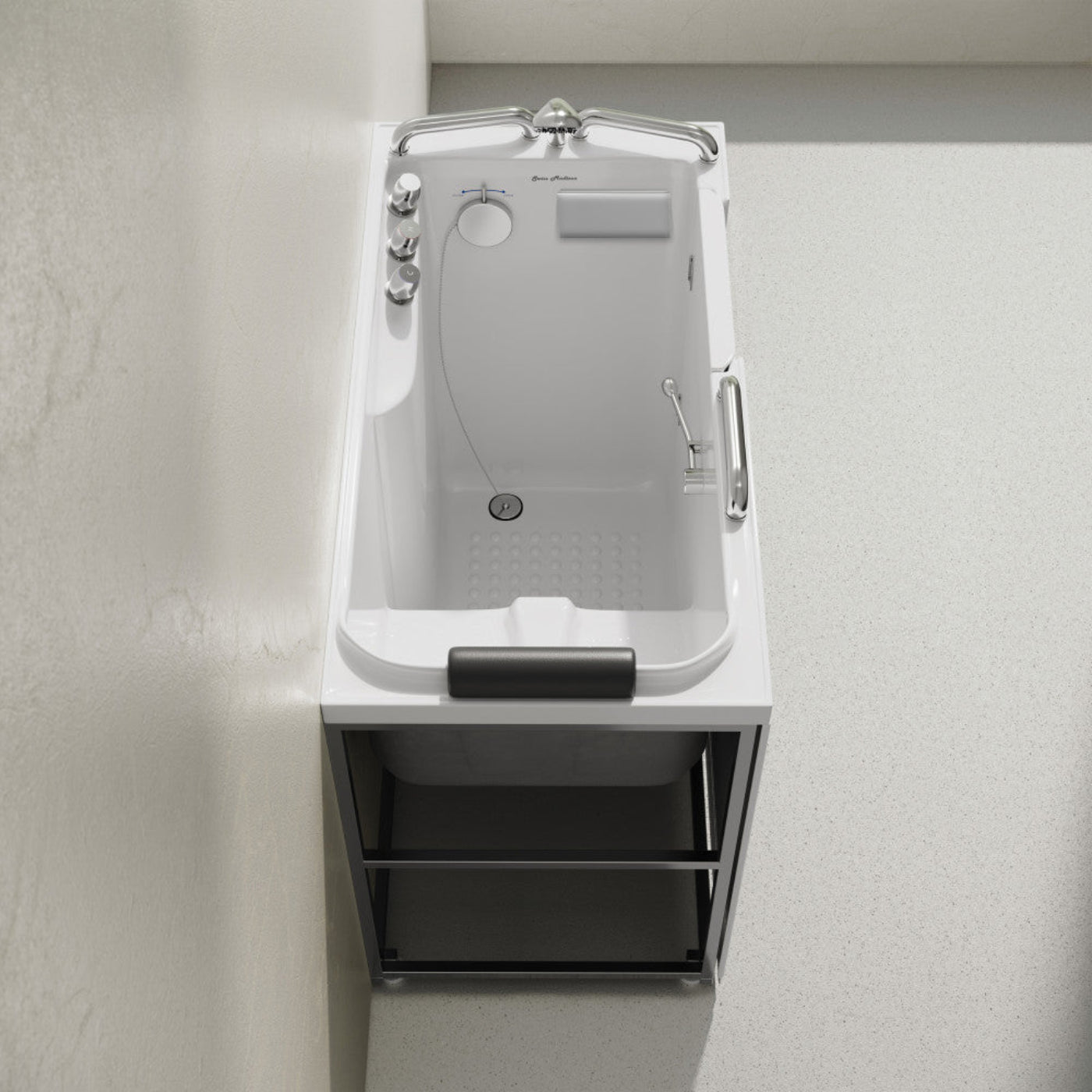 Swiss Madison Auvergne 53" x 27" ADA Right Drain Walk-in Soaking Bathtub in Glossy White, Faucet Set, Drain, Grab Bars, Pillow Included - SM-AB6802GW