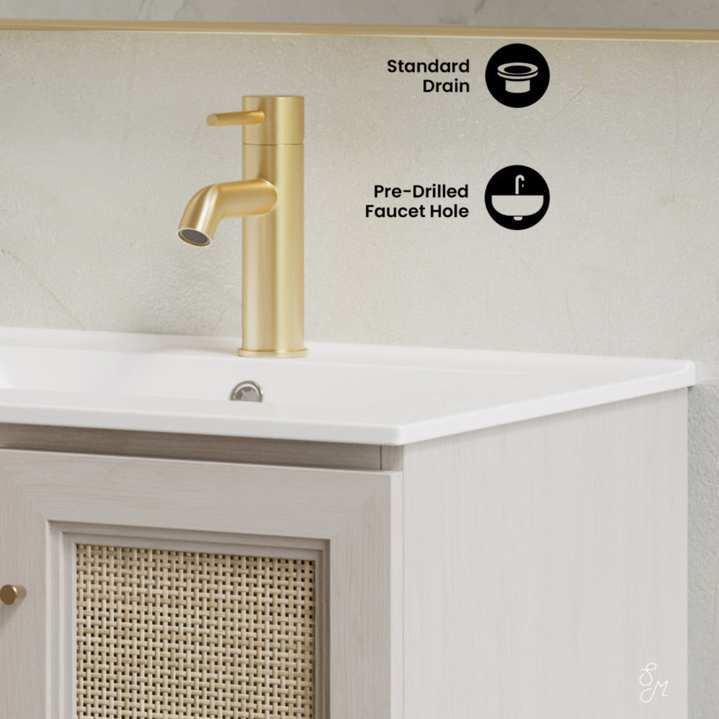 Swiss Madison Classe 24" Wall-Mounted Bathroom Vanity in White Oak with Single Faucet Hole Vanity Top - SM-BV2807WO