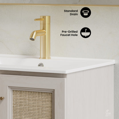 Swiss Madison Classe 24" Wall-Mounted Bathroom Vanity in White Oak with Single Faucet Hole Vanity Top - SM-BV2807WO