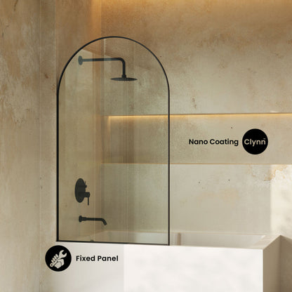 Swiss Madison Porte 34 x 58 Framed Fixed 3/8 in. (10mm) Clear Tempered Glass Tub Door with Black Matte Frame - SM-TD9001MB