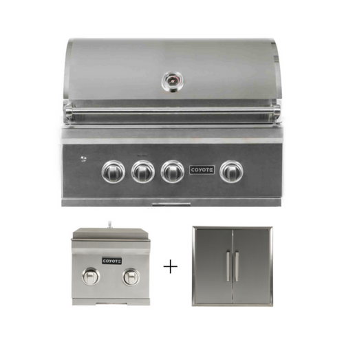 COYOTE S-SERIES 30" GRILL PACKAGE - INCLUDES GRILL, 26" DOUBLE ACCESS DOOR, & DOUBLE SIDE BURNER - C2SL30+CDA2426+C1DB