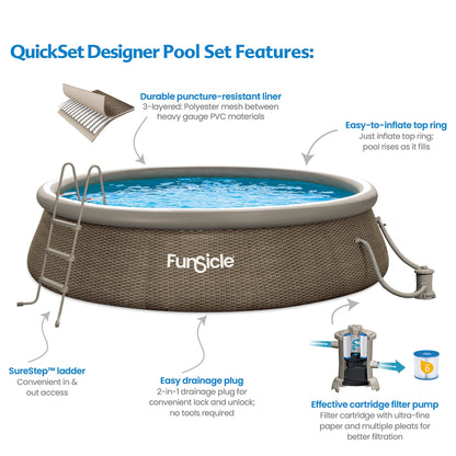 Marcy Funsicle 14' x 36" QuickSet Ring Top Above Ground Swimming Pool, Basketweave - 308885