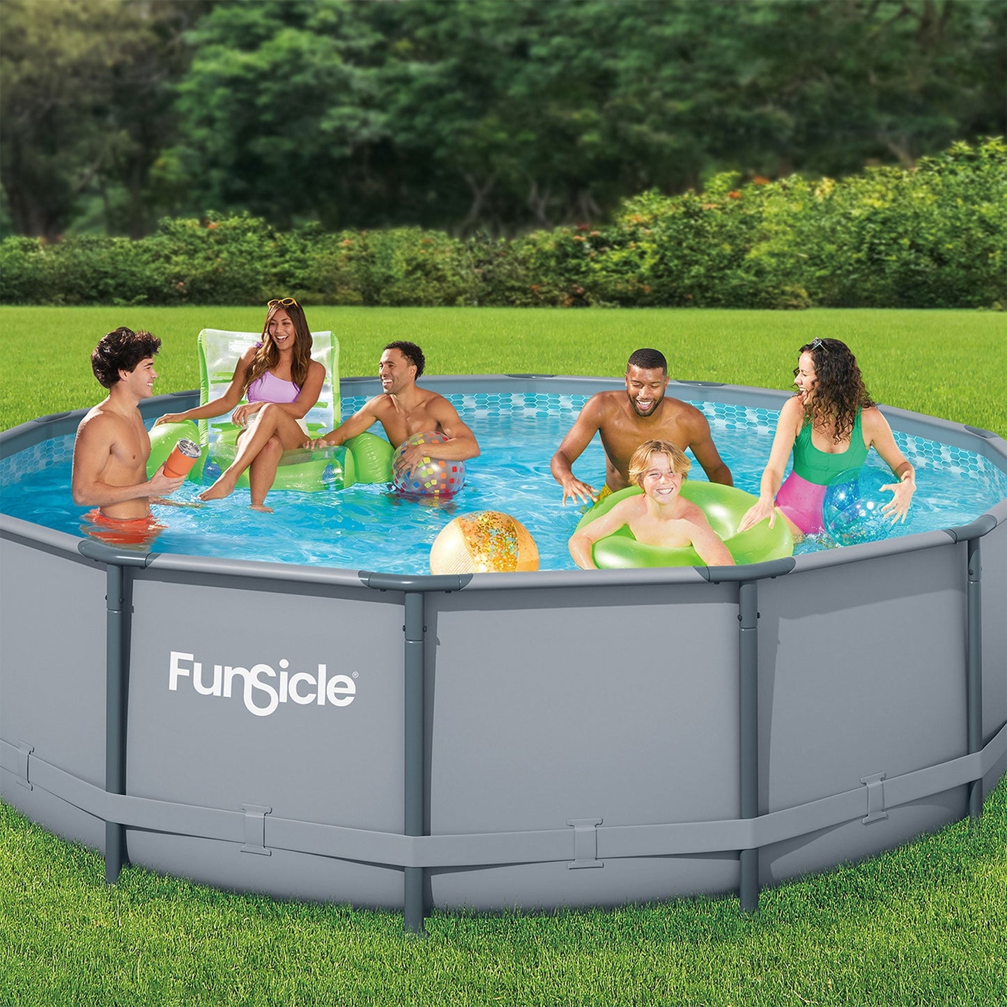 Marcy Funsicle 14' x 42" Oasis Outdoor Round Frame Above Ground Swimming Pool, Gray - 308890