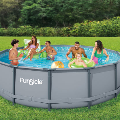 Marcy Funsicle 14' x 42" Oasis Outdoor Round Frame Above Ground Swimming Pool, Gray - 308890