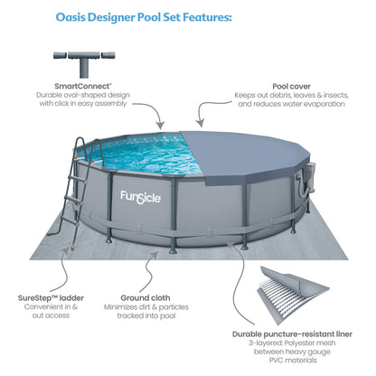 Marcy Funsicle 14' x 42" Oasis Outdoor Round Frame Above Ground Swimming Pool, Gray - 308890
