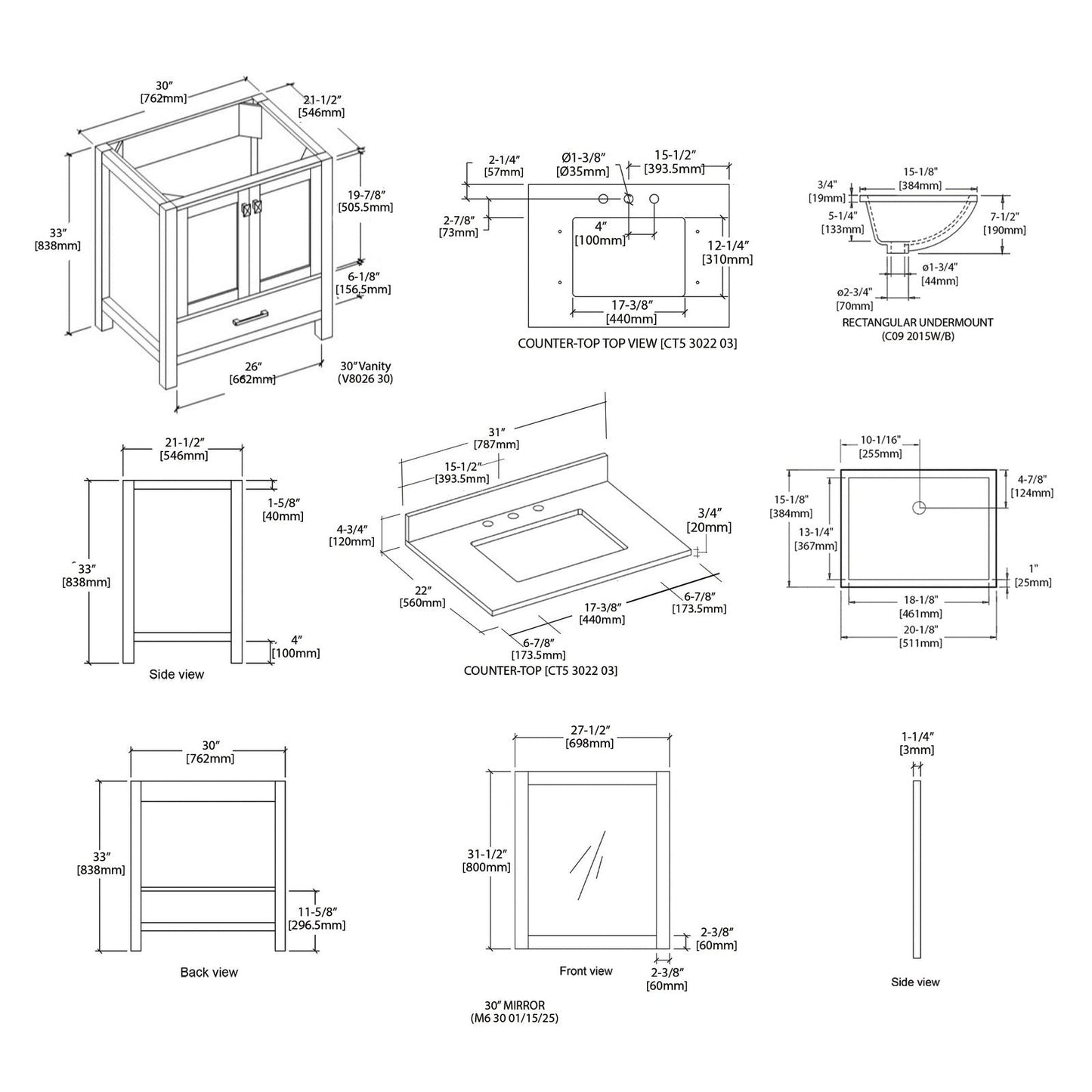 Blossom Geneva 30″ Bathroom Vanity - V8026 30 01