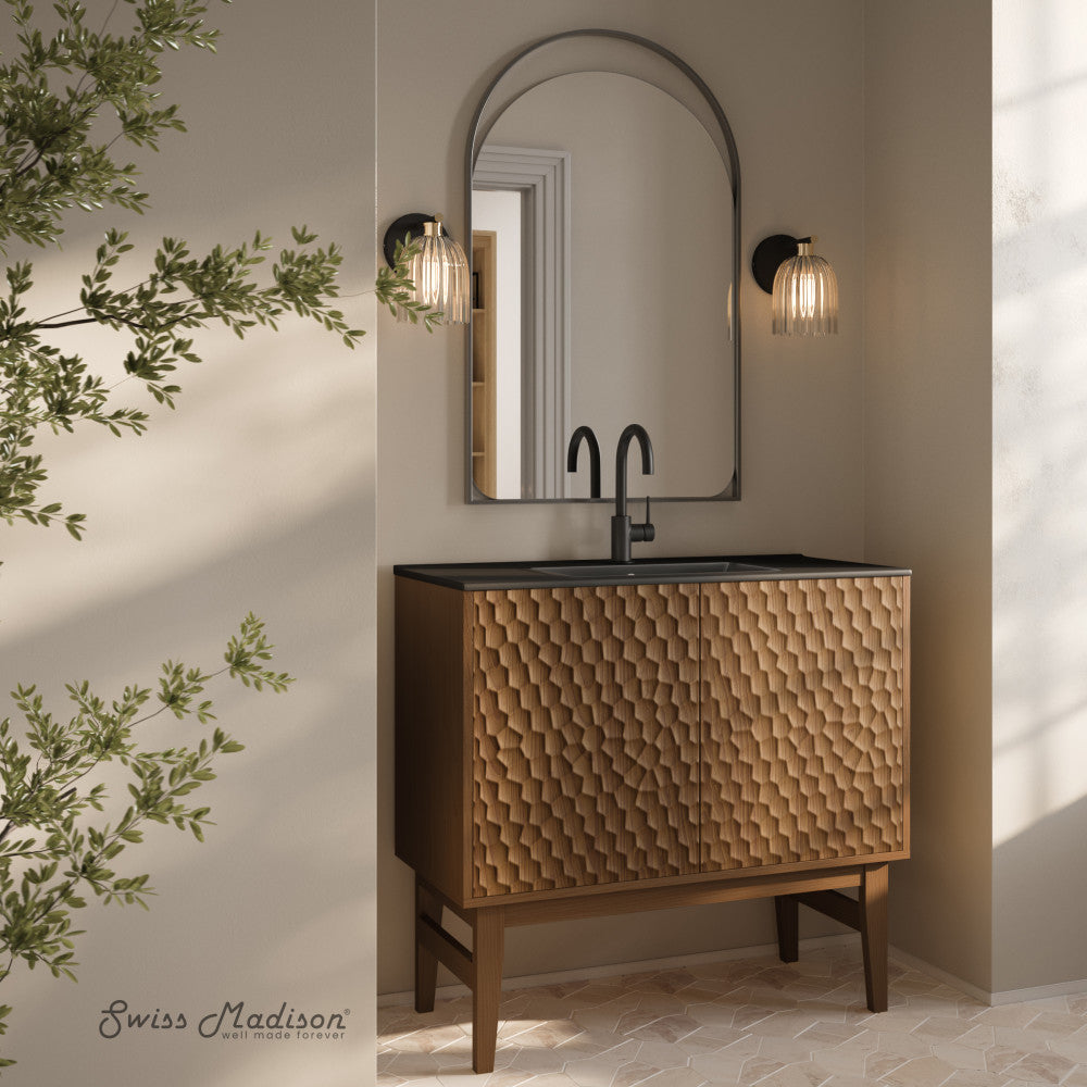 Swiss Madison Bosse 36" Freestanding Bathroom Vanity in Brown Oak with Black Sink Top - SM-BV8802BOMB