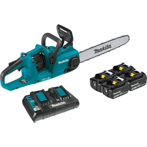 Makita 18V LXT Brushless 16" Chain Saw Kit, 4 ea. BL1850B battery, dual port charger (5.0Ah) - XCU04PT1
