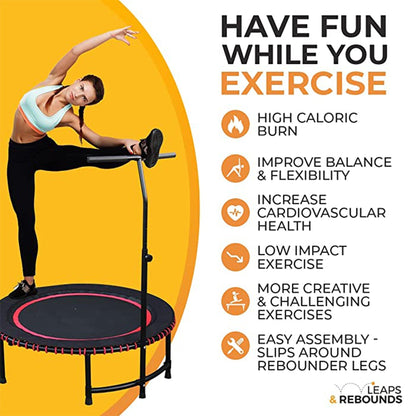 LEAPS & REBOUNDS 48" Adjustable Stability Bar with 48" Fitness Trampoline, Blue - 318052
