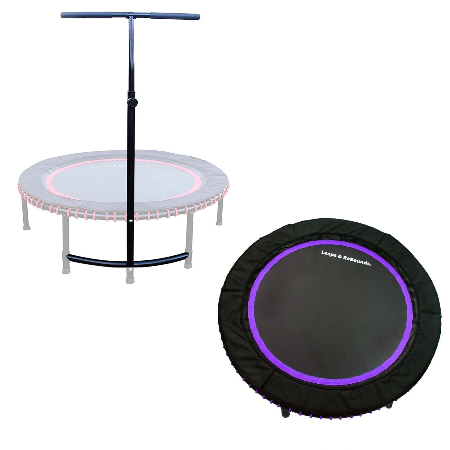 LEAPS & REBOUNDS 48" Adjustable Stability Bar w/ 48" Fitness Trampoline, Purple - 318054