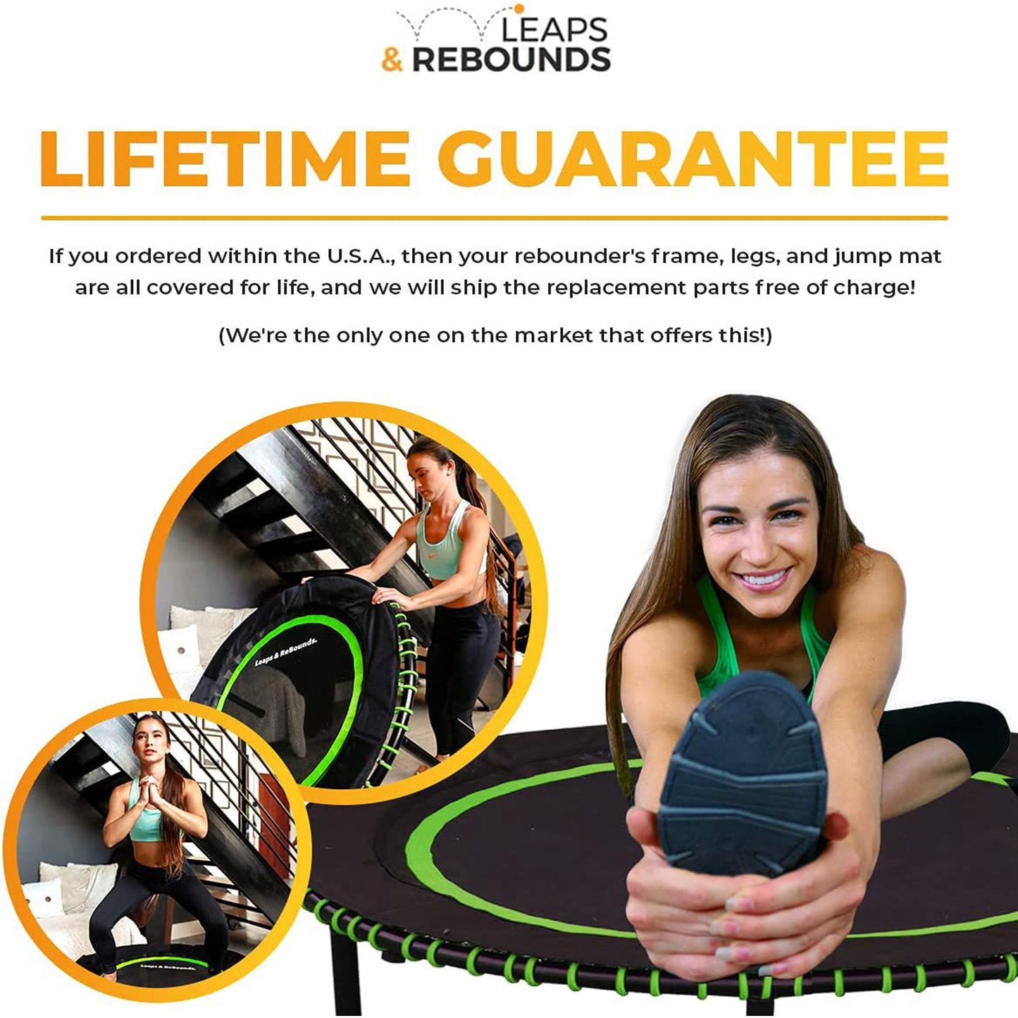 LEAPS & REBOUNDS 48" Adjustable Stability Bar w/ 48" Fitness Trampoline, Purple - 318054