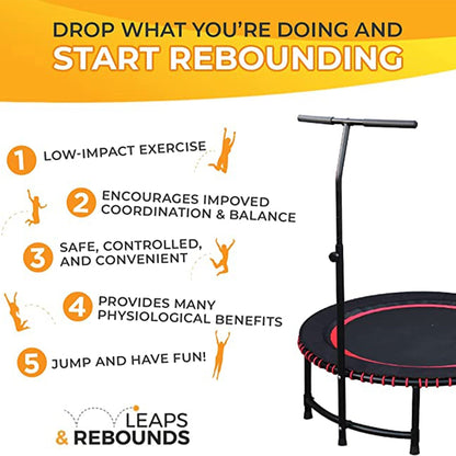 LEAPS & REBOUNDS 48" Adjustable Stability Bar with 48" Fitness Trampoline, Red - 318056