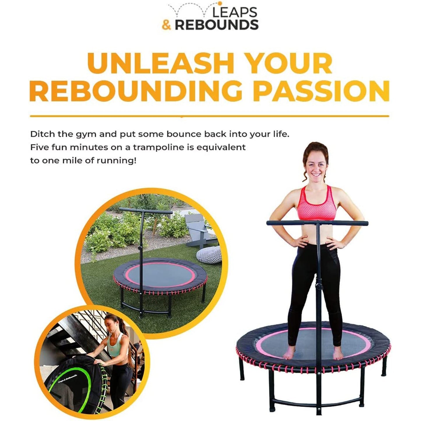 LEAPS & REBOUNDS 40" Adjustable Stability Bar with 40" Fitness Trampoline, Red - 318065