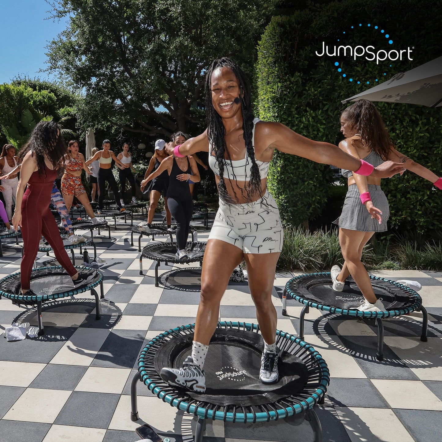 Disc-O-Bed JumpSport 350 Pro Fitness 39 Inch Cardio Workout Indoor Trampoline, Teal/Black - 318126