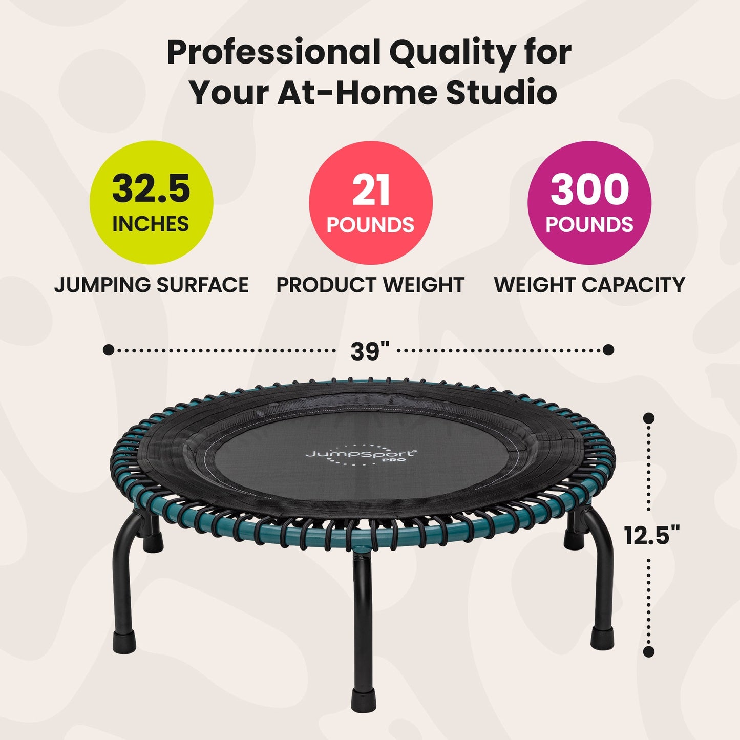 Disc-O-Bed JumpSport 350 Pro Fitness 39 Inch Cardio Workout Indoor Trampoline, Teal/Black - 318126