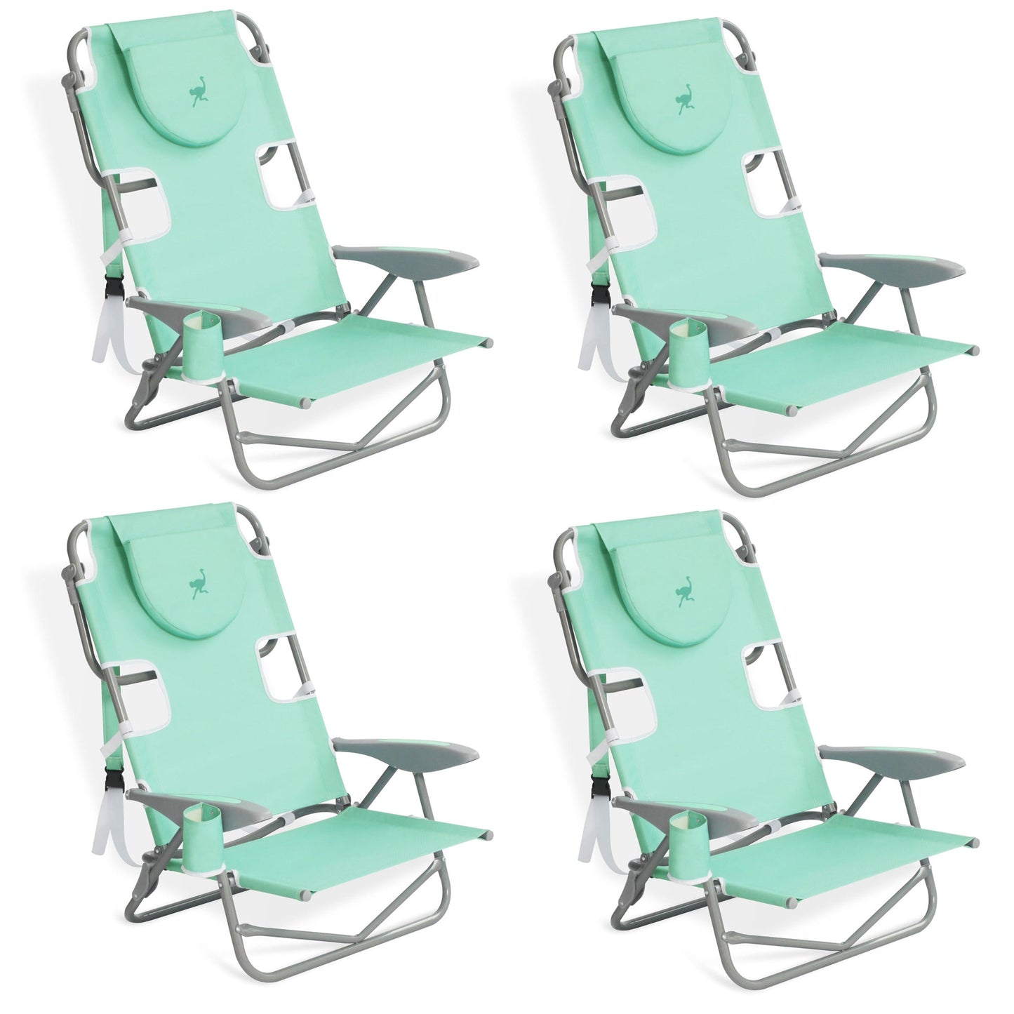 Disc-O-Bed On Your Back Folding Reclining Outdoor Camping Lawn Chair, Teal (4 Pack) - 323212