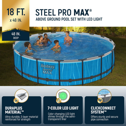 Summer Waves Bestway Steel Pro MAX 18' x 48" Round Above Ground Pool Set w/LED Light & Remote - 324015