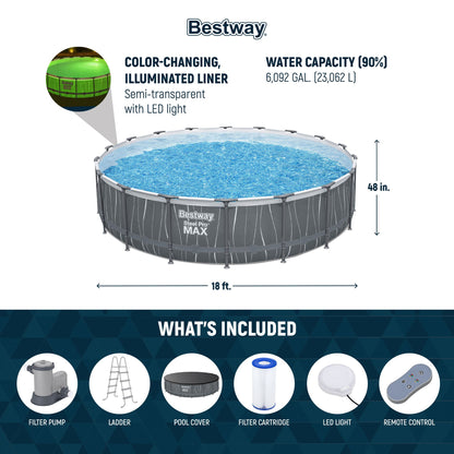 Summer Waves Bestway Steel Pro MAX 18' x 48" Round Above Ground Pool Set w/LED Light & Remote - 324015