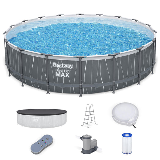 Summer Waves Bestway Steel Pro MAX 18' x 48" Round Above Ground Pool Set w/LED Light & Remote - 324015