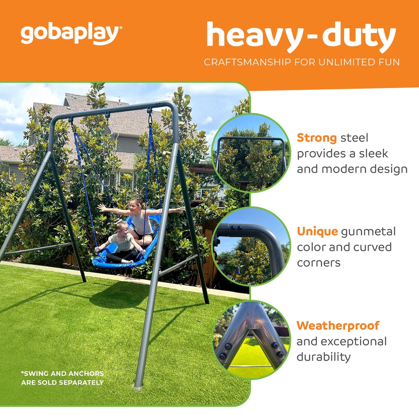 gobaplay Single Swing Set Playground Equipment with FlyMax 39" Swing with Tent - 436274