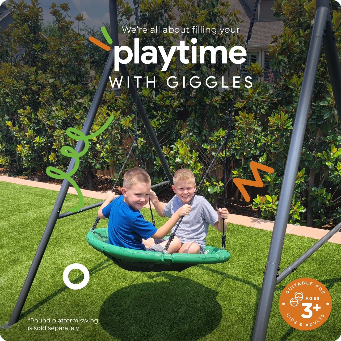 gobaplay Outdoor Swing Set Frame & gobaplay Round Swing & gobaplay Hanging Tent - 416132