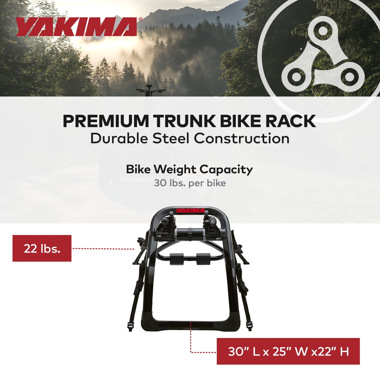 Summer Waves Yakima FullBack 3 Bike Capacity Car Trunk Bike Strap Rack with ZipStrips, Black - 326295
