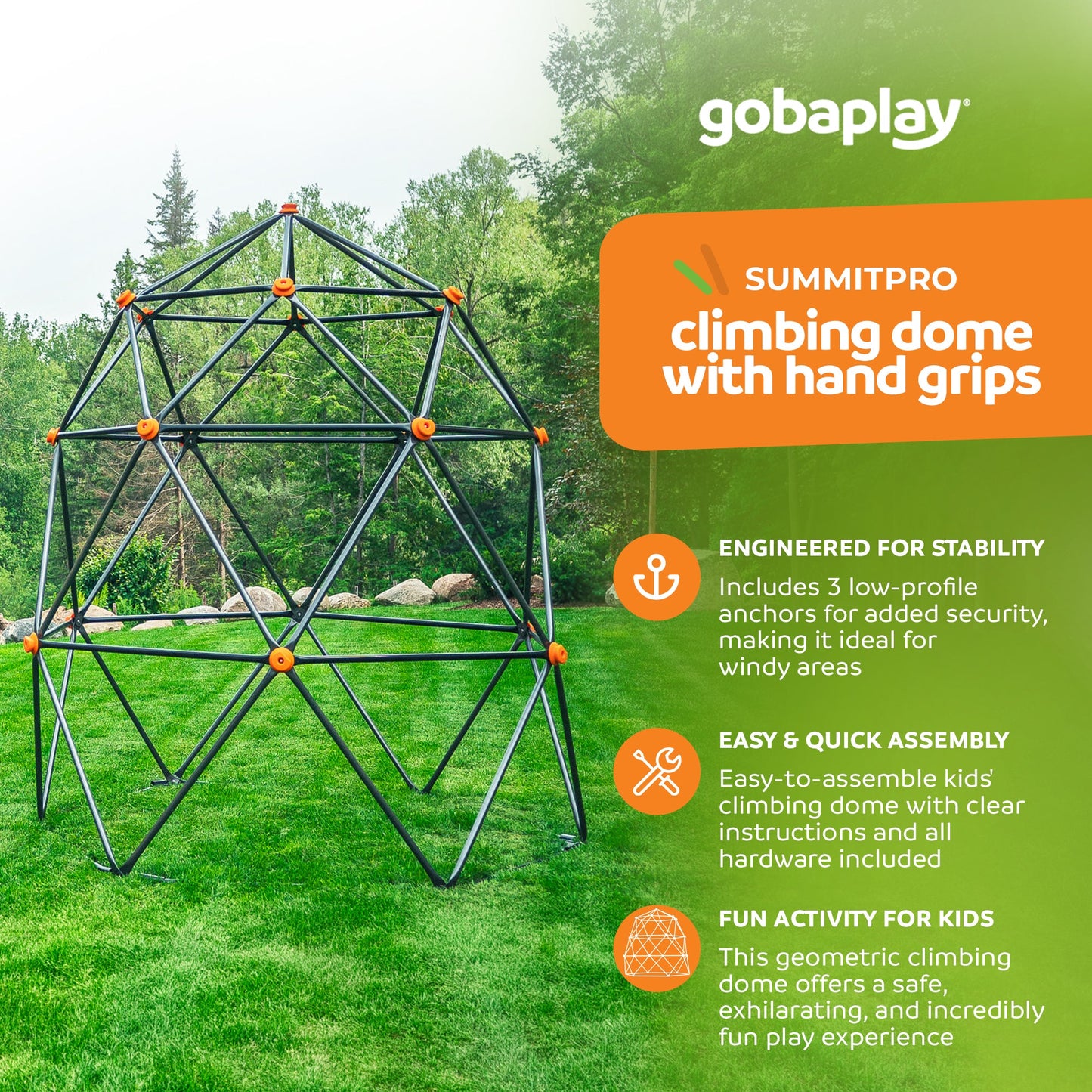 gobaplay SummitPro Climbing Dome – 7.5ft Heavy Duty Kids Climber with Hand Grips - 326416