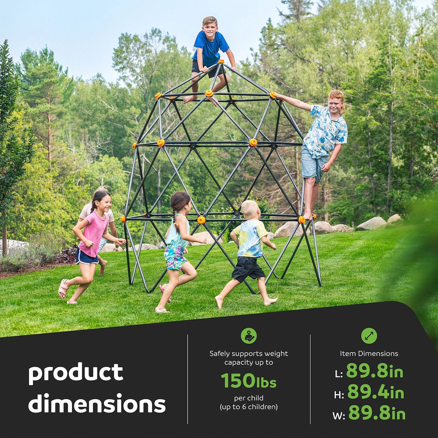 gobaplay Large Powder Coated Steel Geometric Climbing Dome with 3 Sleek Anchors (For Parts) - 407611