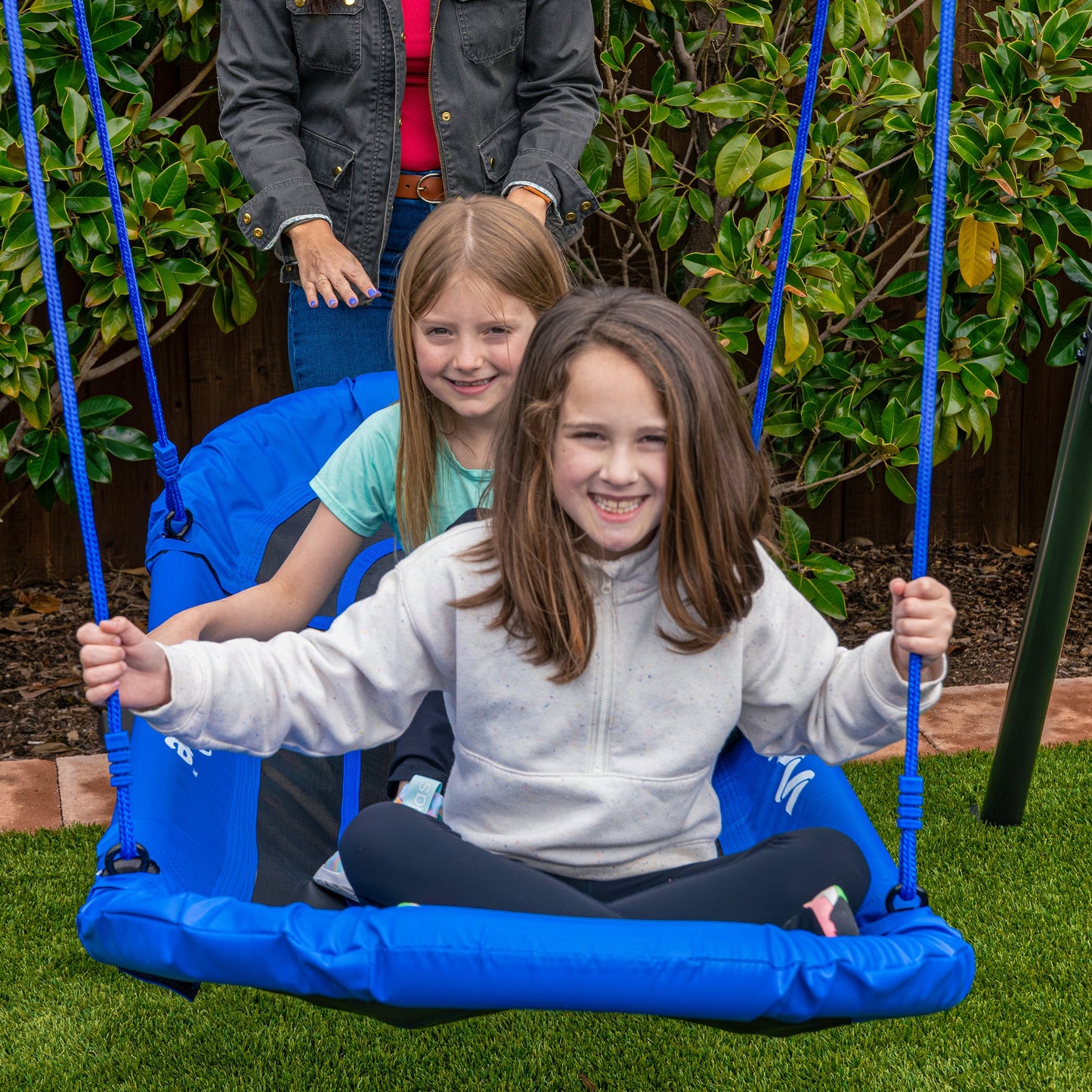gobaplay Single Swing Set Playground Equipment with Double Platform Saucer, Blue - 327671