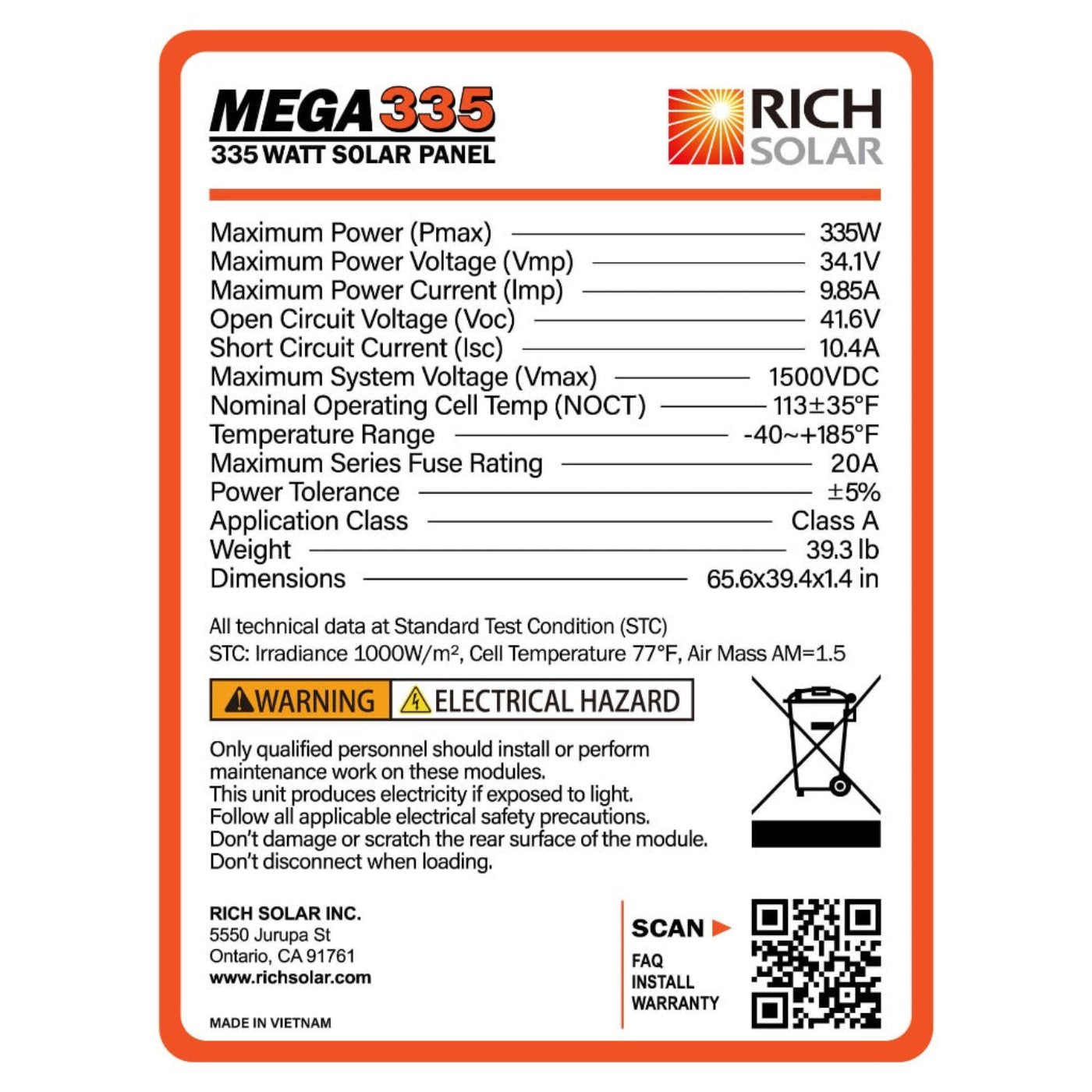 MEGA 335 Watt Monocrystalline Solar Panel | High Efficiency | Best Panel for Grid-Tie and Off-Grid - Backyard Provider