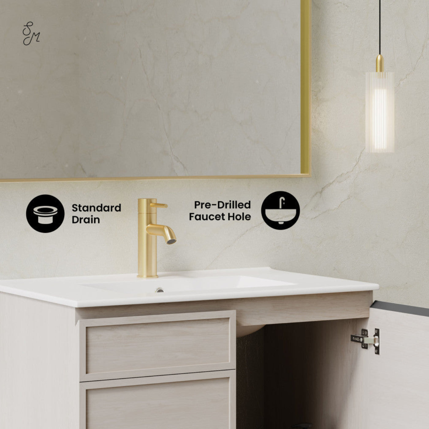 Swiss Madison St. Tropez 30" Wall-Mounted Bathroom Vanity in White Oak with Sink Top - SM-BV0825WO