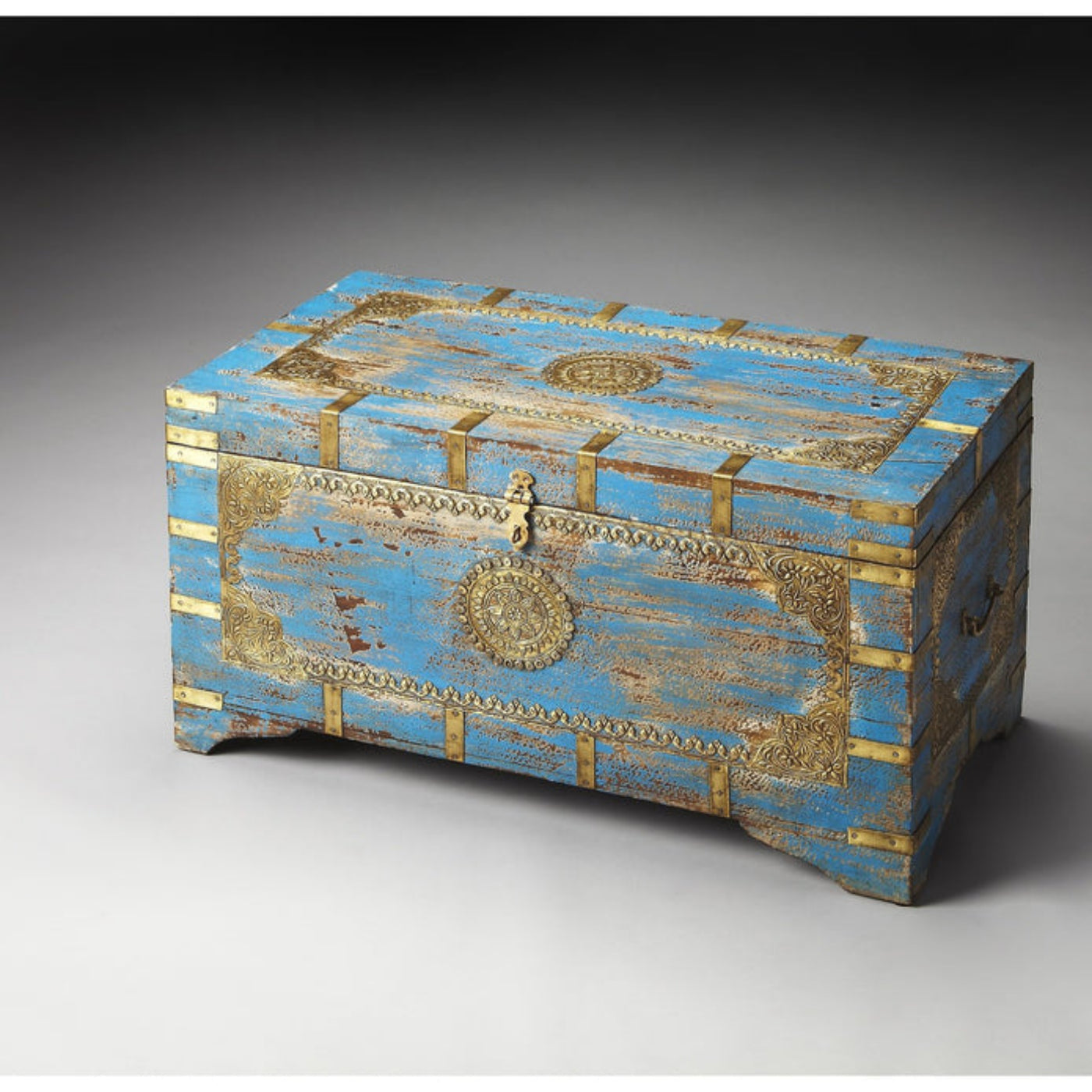 Butler Specialty Company Neela Painted Brass Inlay Storage Trunk, Blue  - 3387290