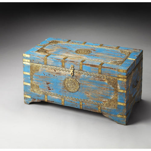Butler Specialty Company Neela Painted Brass Inlay Storage Trunk, Blue  - 3387290