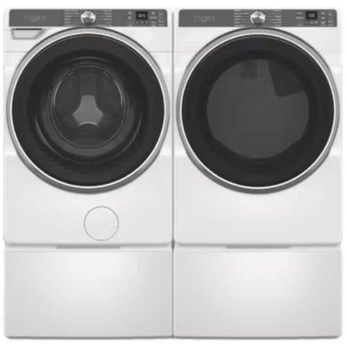 Whirlpool 5.0 cu ft Smart Front Load Washer & Whirlpool 27 Inch Smart Gas Dryer with Whirlpool 15.5 Inch Pedestal for Front Load Washer and Dryer - WGD6720RW