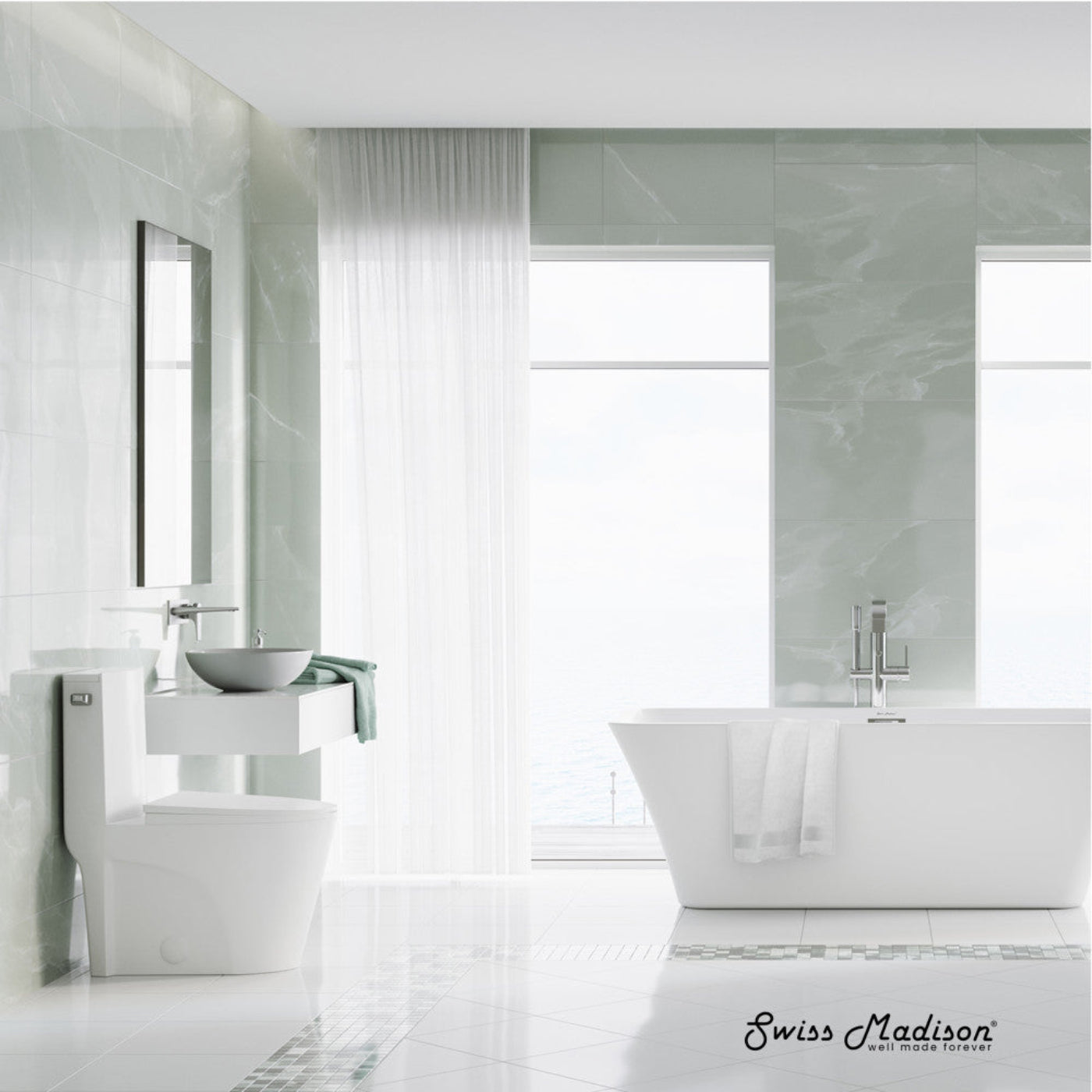 Swiss Madison St. Tropez One-Piece 10" Rough-in 1.28 GPF Left-Hand Vortex Flush Elongated Toilet in Matte White - SM-1T0803MW