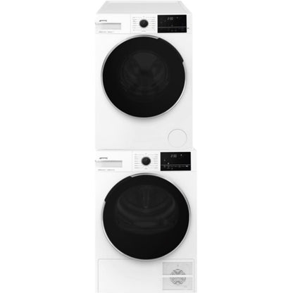 Smeg 24 Inch Front Load Washer &  Inch Electric Heat Pump Dryer with Smeg Stacking Kit - WM24UWH-DH24UWH-KITSPNC