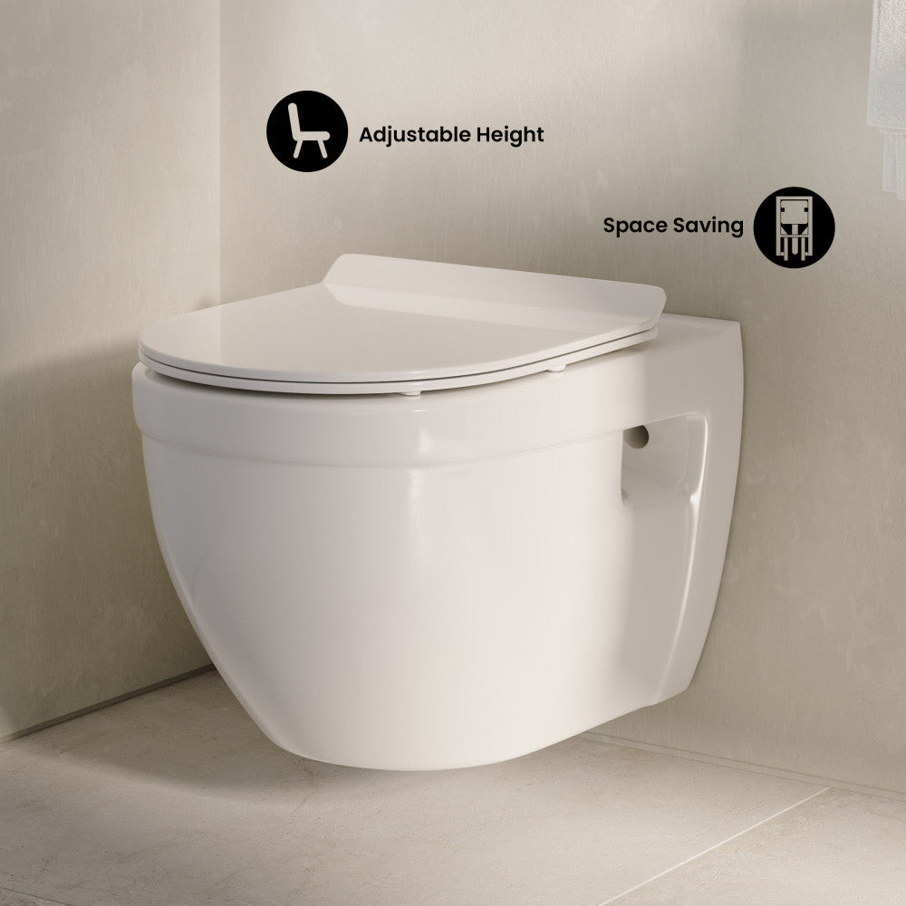 Swiss Madison Ivy Wall-Hung Toilet Bundle 0.8/1.6 GPF Dual Flush in Glossy White with Black Flush Plate - SM-WT0903GW